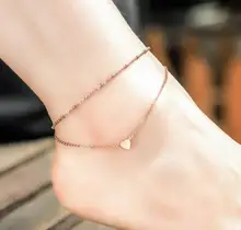 Summer Style Charming Heart Pendant Two Chains Golden Anklet Ankle Bracelet Foot Jewelry Barefoot Sandals Anklets For women
