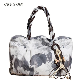 

2017 New Fashion Women Canvas Handbag National Flower Shoulder Bag Large Capacity Casual Tote Silt Pocket Bolsas YNS-TG-139