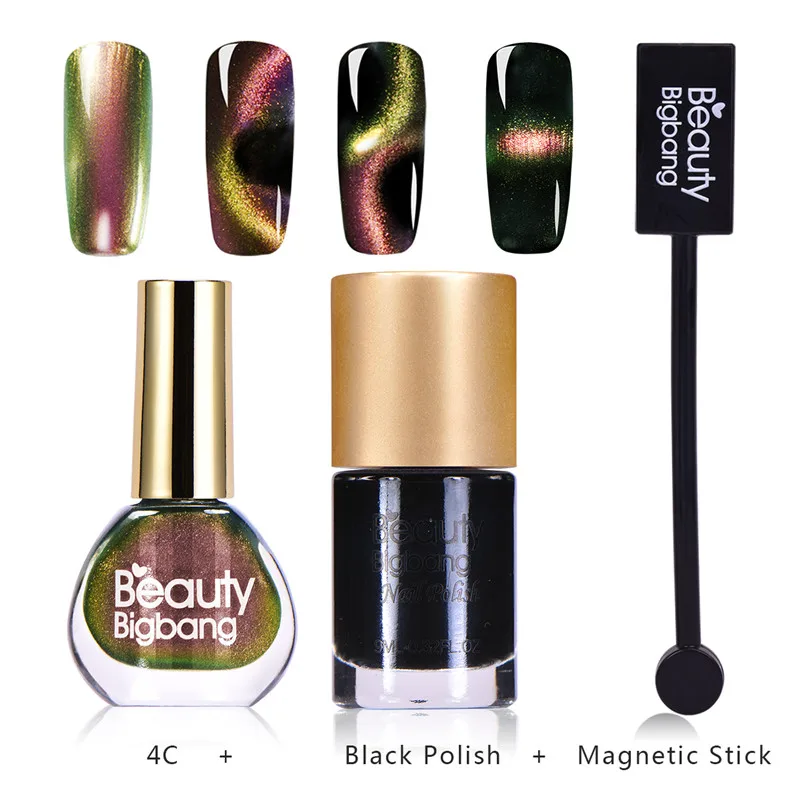 BeautyBigBang 1 Набор 3D лак для ногтей с эффектом «кошачий глаз» черный лак магнитная палочка Аврора серия блеск лак Магнит лак для ногтей - Цвет: SET 004