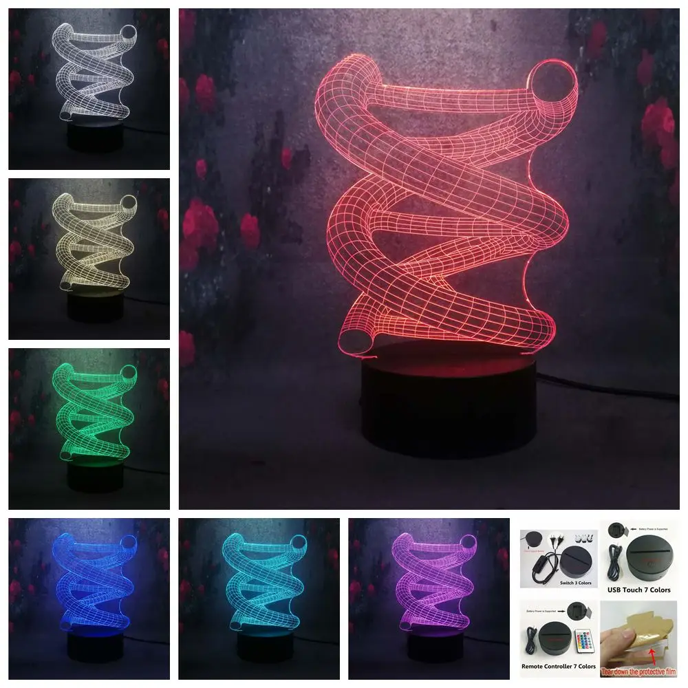Бесплатная доставка 3D DNA украшение дома лампа Светодиодная Ночная 7 цветов