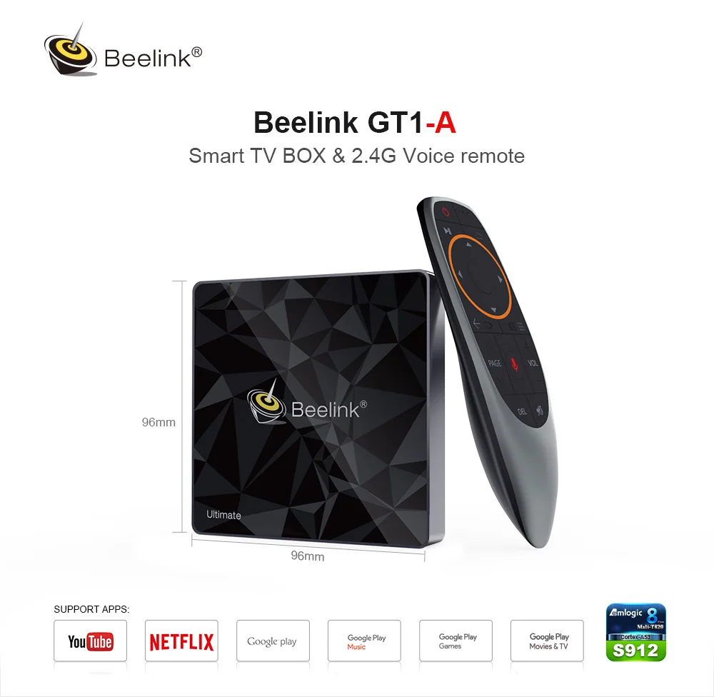 Beelink GT1-A ТВ-приставка голосовой пульт дистанционного управления Amlogic S912 3 ГБ ОЗУ 32 Гб ПЗУ 2,4 г/5 г WiFi 1000 Мбит/с HDMI 2,0 H.265 4 к телеприставка