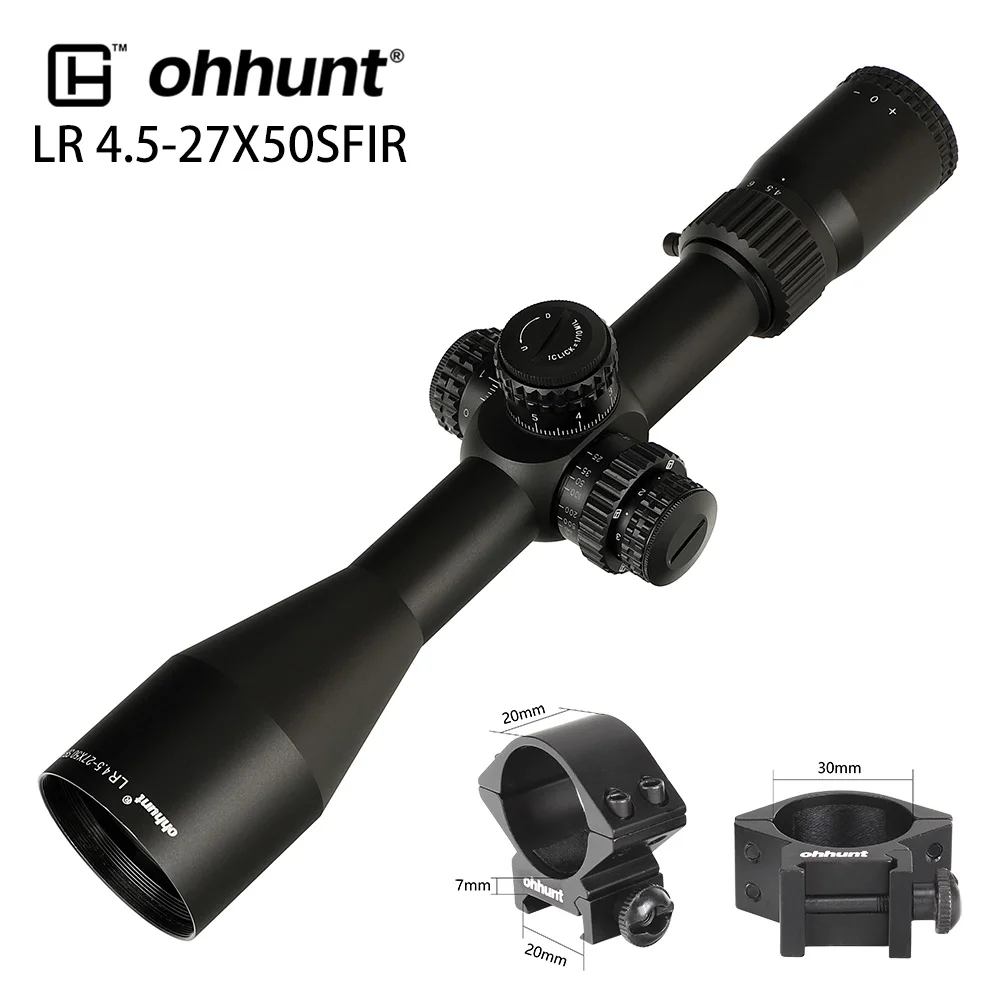 Ohhunt LR 4,5-27x50 SFIR охотничий прицел Mil Dot стекло травленая сетка Красное освещение боковая параллакса башенки Блокировка сброса прицел - Цвет: Low Picatinny Rings