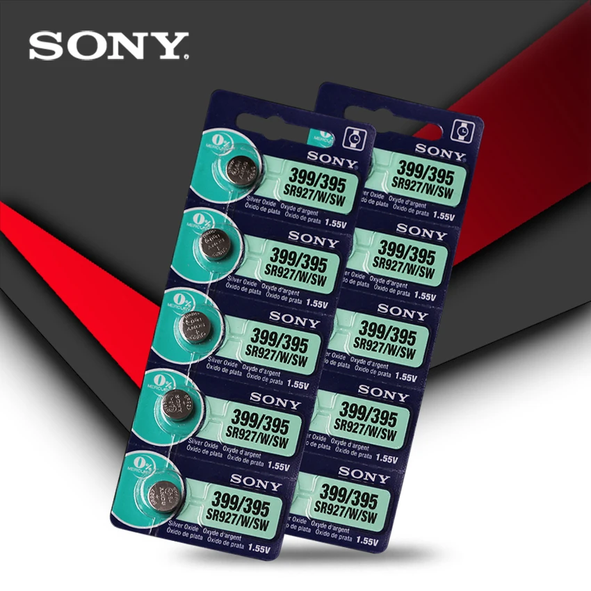 10 шт в упаковке, новая sony 395 SR927SW 399 SR927W LR927 AG7 1,55 V часы Батарея SR927SW 395 кнопка плоский круглый аккумулятор Сделано в Японии