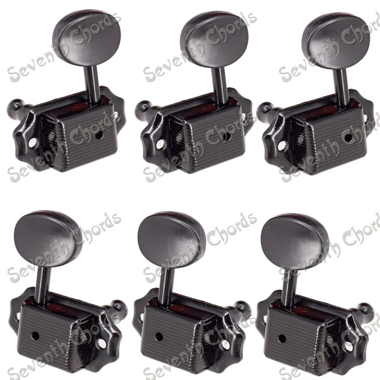 

A Set Black Deluxe Tuners Machine Heads String Tuning Pegs for Guitar / Small oval Concave Button