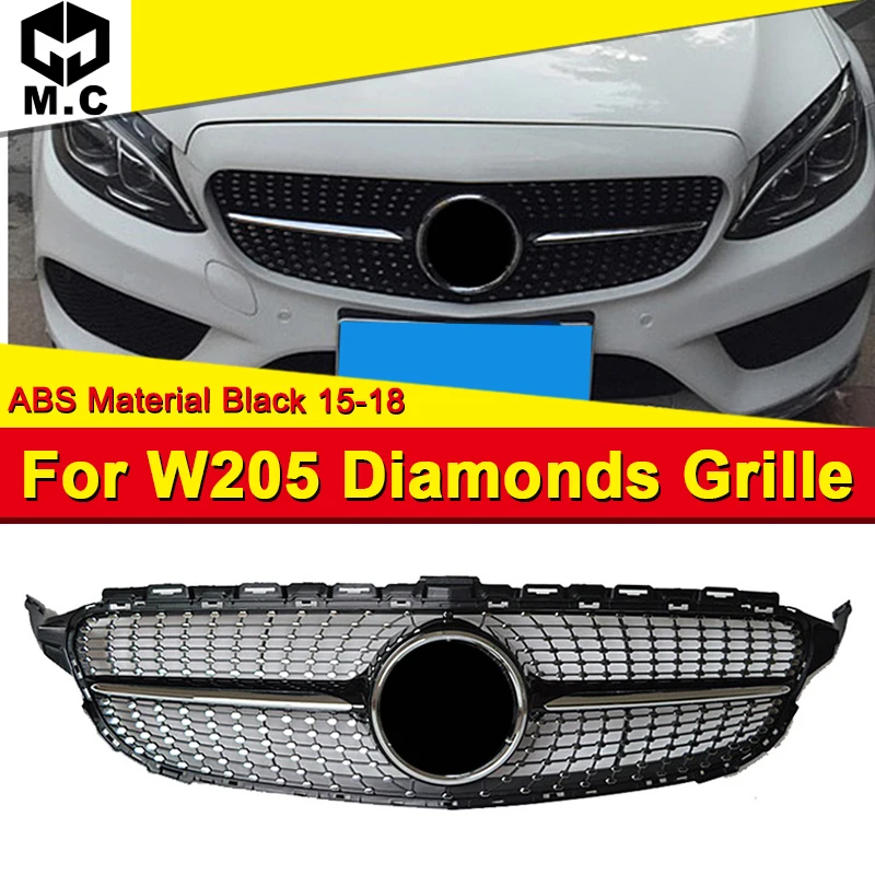

Fits For MercedesMB W205 Sports Diamond grille grill ABS black Without Sign C class C180 C200 C250 C63 look Front grills 2015-18