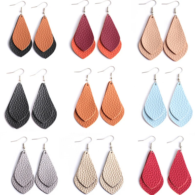 1 Pair Bohemian Teardrop Drop Dangle Leather Earrings Women Ear Stud Jewelry Gift