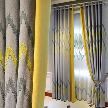 

Custom curtain Nordic Three-dimensional jacquard line cotton room bedroom window cloth blackout curtain tulle yarn M389