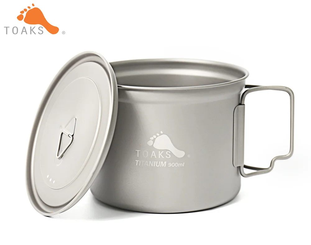 TOAKS POT-900-D115 titanio puro taza ultraligero al aire libre taza con tapa y mango plegable Camping utensilios 900 ml 124G