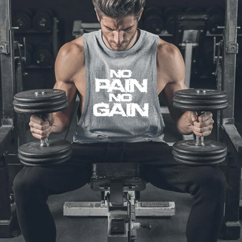 

No Pain No Gain Printed Musculation Vest Bodybuilding Clothing Fitness Men Undershirt Solid Tank Tops Blank Men Undershirt