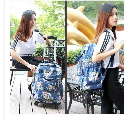 Travel Luggage Trolley Backpacks Bags On Wheels Women Business Travel Trolley Bags Oxford Rolling Wheeled Luggage Backpack Bag