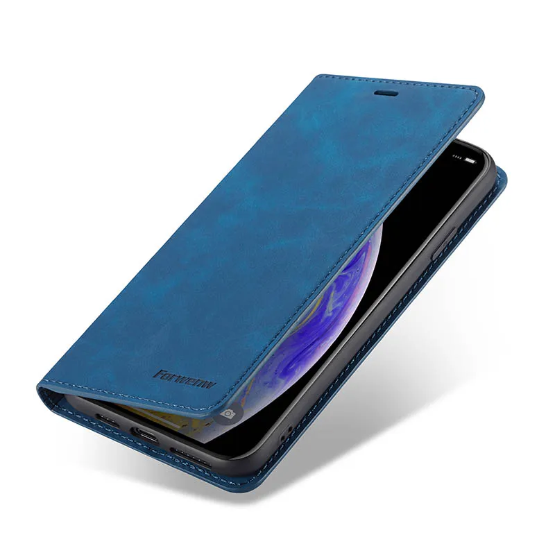 Деловой чехол для huawei mate 20 lite с карманом для карт, чехол для huawei P30 Pro, подставка для iPhone XS Max Xr X 7 Plus 8 - Цвет: Blue