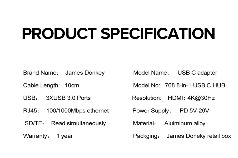 James Donkey USB C концентратор 8 в 1 USB док-станция USB-C к HDMI кард-ридер RJ45 PD адаптер для MacBook samsung Galaxy S9/S8/S8