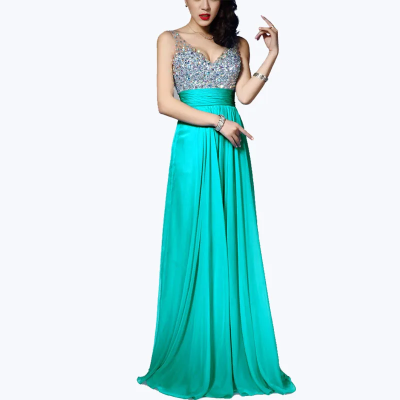 SEBOWEL Sexy Summer Sleeveless Long Party Dresses Floor-Length Chiffon Lace Womens Formal Dresses Robe Femme Ete 2017 Bluewhite (2)