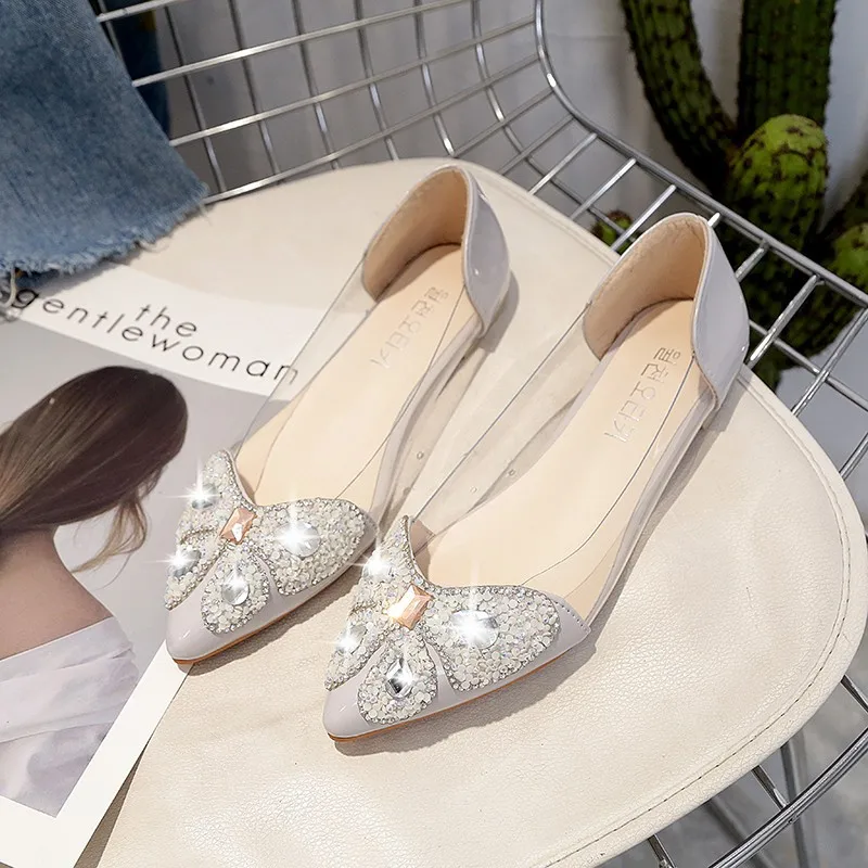 

2017 new fashion single shoes bling rhinestone wedding shoes flat gold silver women's flat heel casual shoes