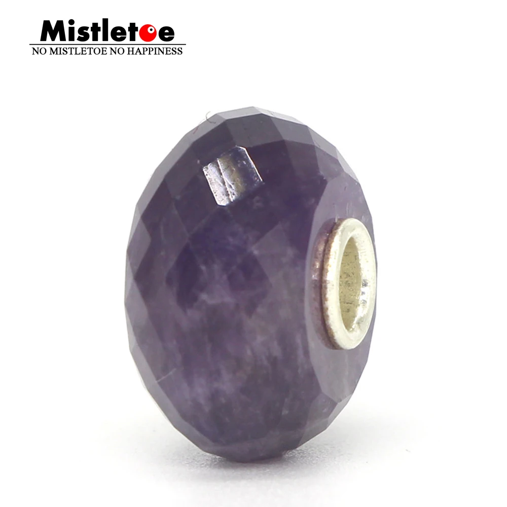 

Mistletoe 925 Sterling Silver 3.6mm Core Faceted Natural Purple Crystal Stone Charm Bead Fit European 3.0mm Bracelet Jewelry