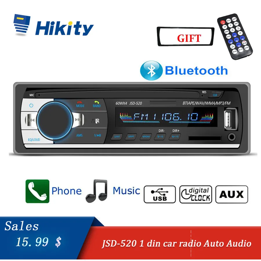 JSD 520 автомобиль радио 1Din Bluetooth авто Aux Вход SD USB аудио стерео MP3 в машине приемник