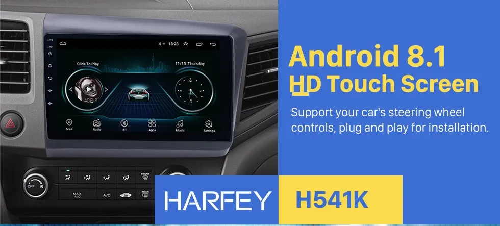 Perfect Harfey 10.1" car multimedia player for Honda Civic 2012 Android 8.1 Radio GPS navigation Audio System with Bluetooth 3G WiFi 0