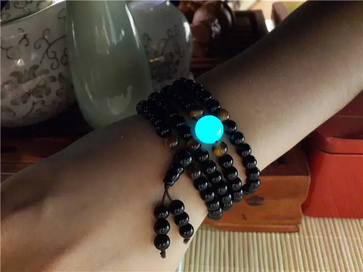 fashion obsidian bracelets with legendary luminous bead Fluorescent stone engrave english letters can shine gifts for lovers