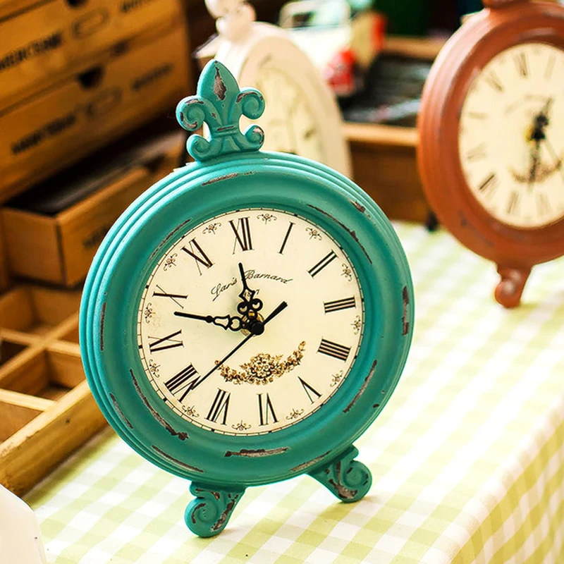 

Creative Vintage Antiqued Pewter Mantel Clock Shabby Chic Mantel Table Clock NEW