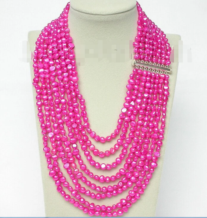 

FREE shipping>>>>>>17"-24" 8row baroque dark pink pearls necklace 925