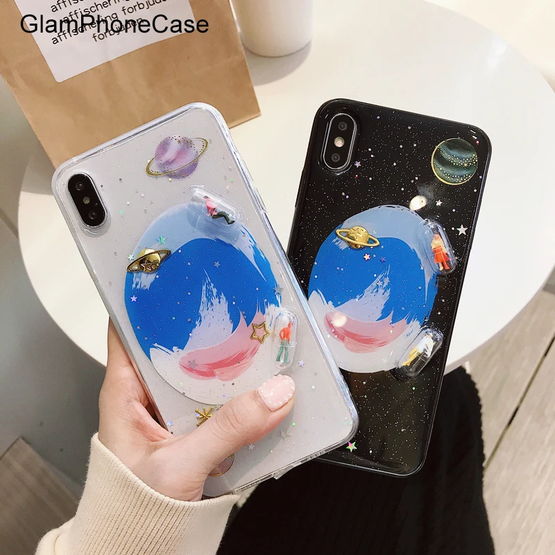 Чехол для телефона GlamPhoneCase 3D Character Planet iPhone XS Max XR X 8plus 8 7plus 7 6 S/6 Plus Блестящий Мягкий