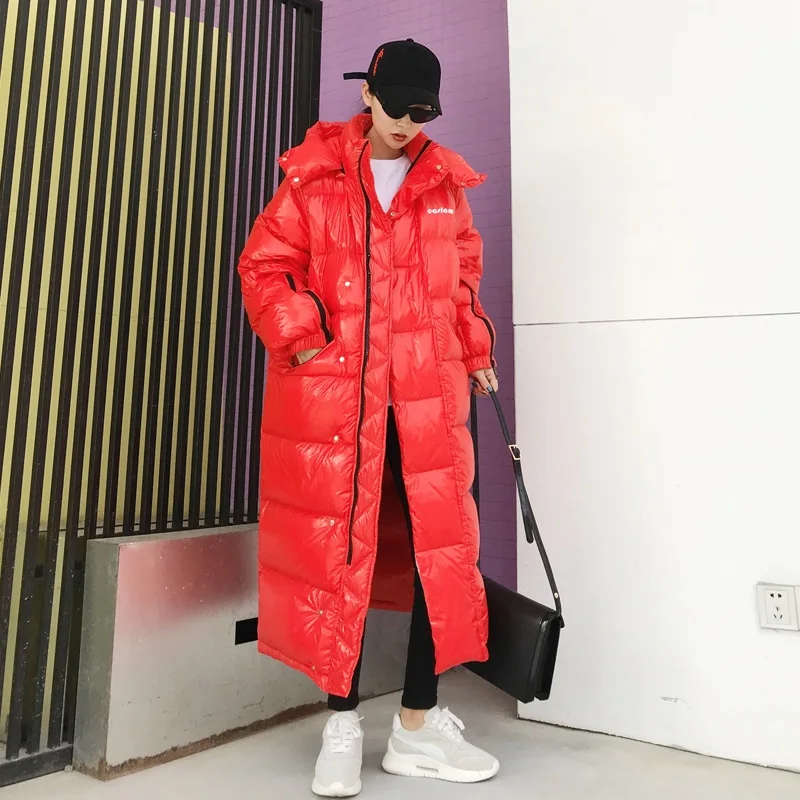 Длинные зимние пуховики, модные утолщенные теплые пуховики, пальто, женские хлопковые пальто с капюшоном, зимние женские пуховики, хлопковая одежда - Цвет: red