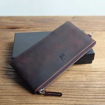 

Crazy horse Leather Men Wallet Genuine Leather ID Card Holder Long Clutch Large purse wallets