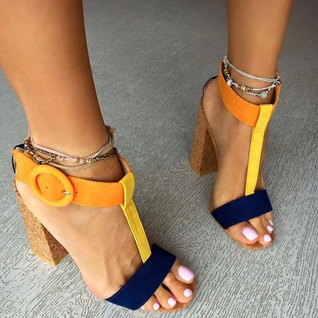 Big Size 43 Lady T-strap Open Toe Chunky Heel Sandals Dress Women Shoes6 (2) - 