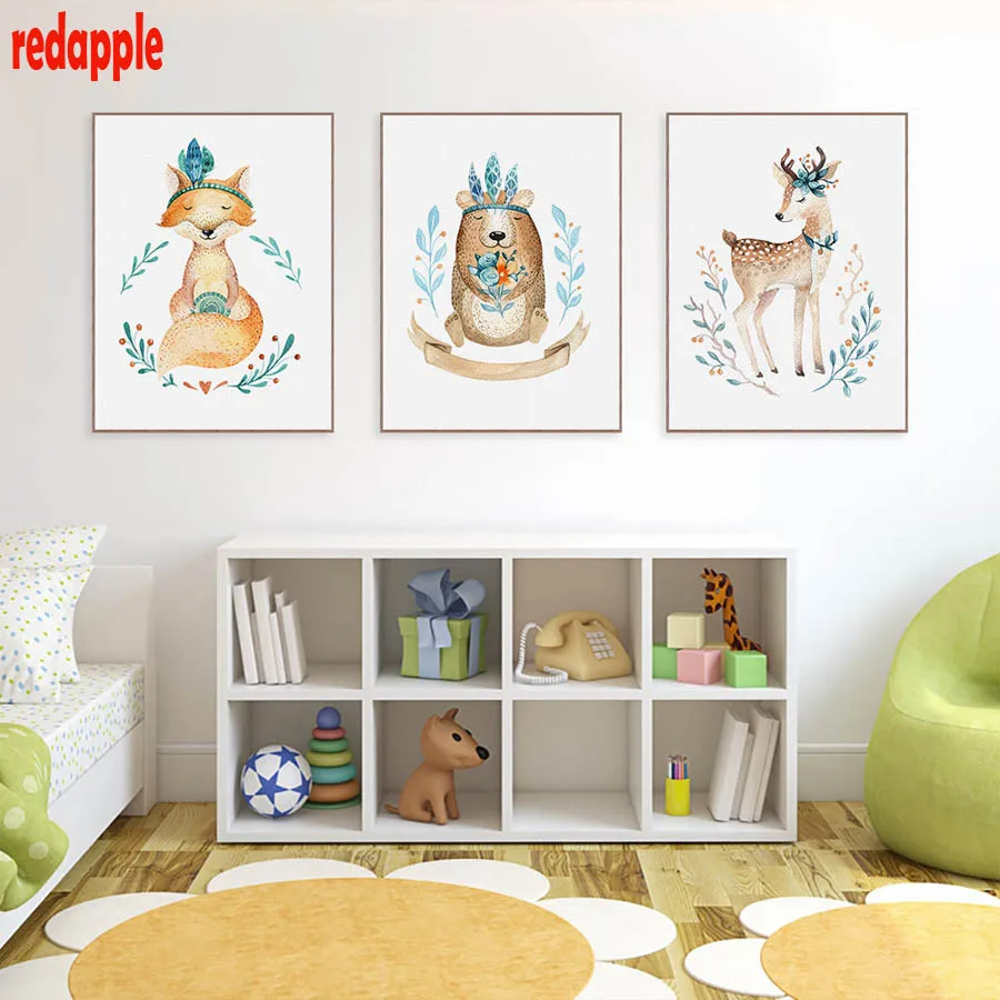 

5d diy Diamond painting Flower Indian Animals Bear Deer Fox diamond embroidery Nordic Kids Baby Room Wall Art Pictures decor