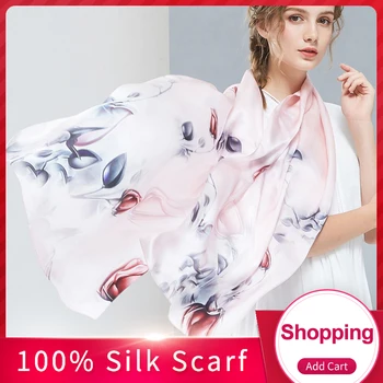 

100% Real Silk Scarf Women 2018 Luxury Shawls and Wraps for Ladies Vintage Print Neckerchief Stole Natural Pure Silk Scarves
