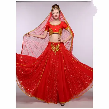

New Adult Minority Costume Xinjiang Uygur Dance Clothes India Belly Dance Wear Women's Big Skirt Performance Clothes