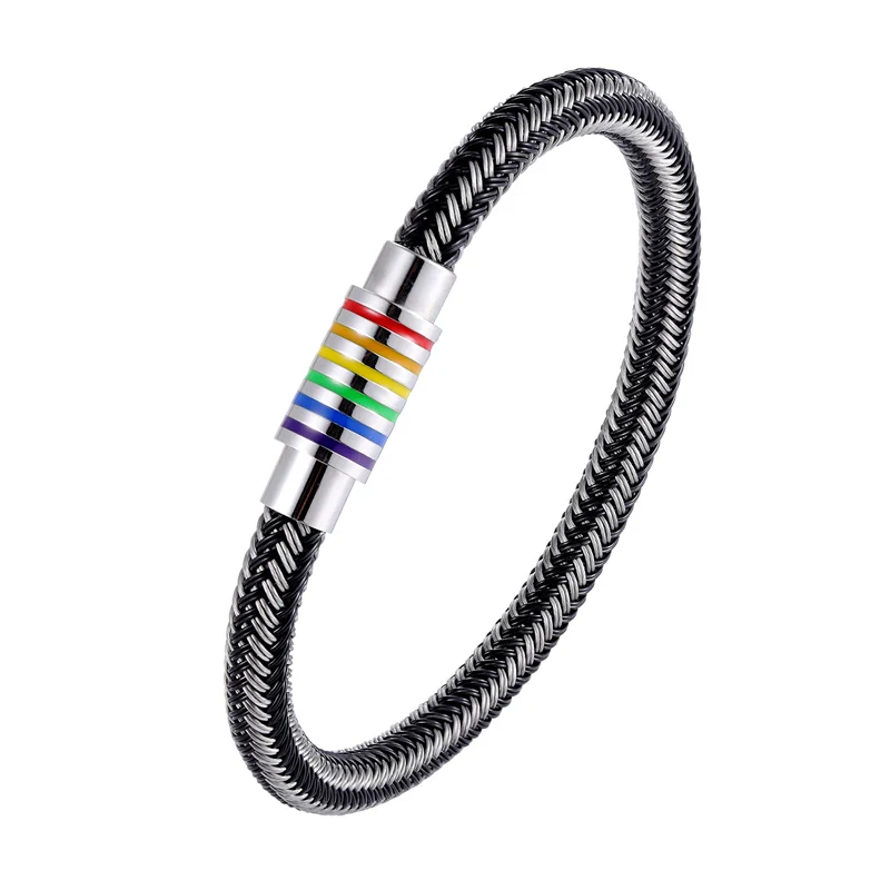 Модный черный и белый плетеный стальной браслет с магнитной пряжкой простой стиль мужской браслет из нержавеющей стали мужской браслет - Окраска металла: TZ-1082