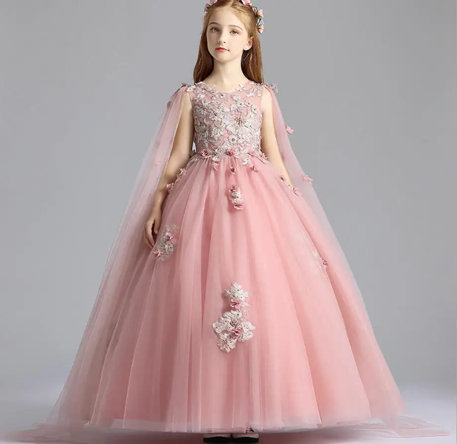 

2019 girls dresses Ankel length ball gowns for kids birthday party dress for girls fancy flower girls dresses 3-12 years HW2319