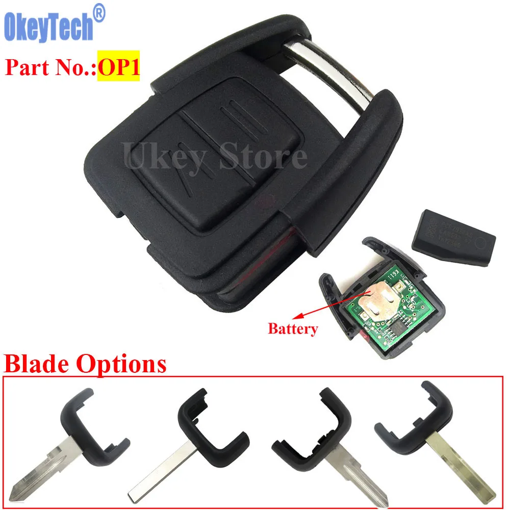OkeyTech OP1 2 Button Remote Key FOB ID40 Chip For Vauxhall Opel Astra Vectra Zafira 433.92MHz Uncut HU43/HU100/YM28/HU46 Blade