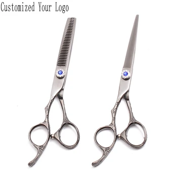 

Left-Hand 5.5" 16cm 440C Black Engrave Logo Hair Scissors Set Straight Scissors Thinning Shears Hairdressing Scissors DIY C8002