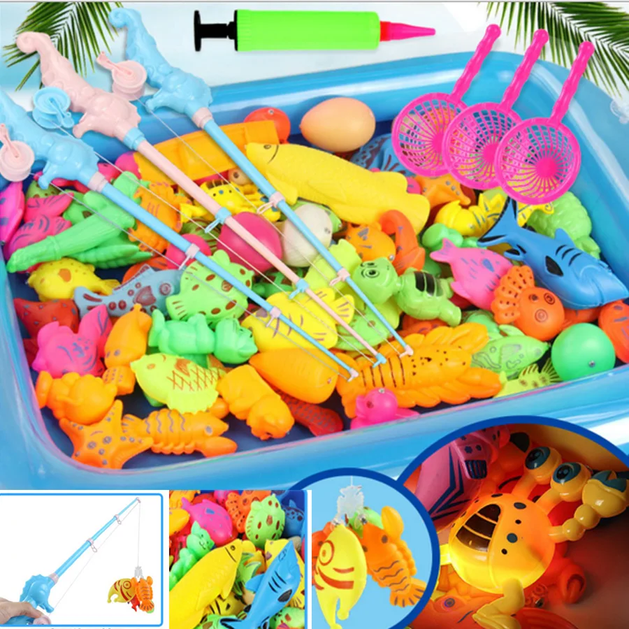 34pcs/Set New FishPond Game Fishing Pole Rod 3D Fish Model