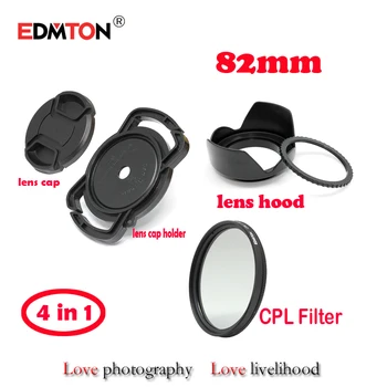 

82mm Circular Polarizer Polarizing Filter CPL Filter + lens cap + lens hood + lens cap holder 4in1 kit for canon nikon DSLR