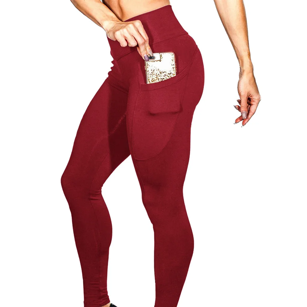 

Yoga Pants Women's Solid Workout Slim fit fabric Leggings Fitness Sports Running Yoga Athletic Pants With pocket Leeging Women