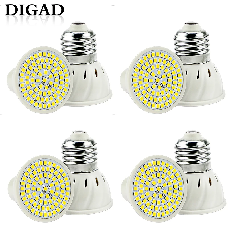 

DIGAD 4pcs/set E27 LED Bulb GU10 LED Lamp 220V SMD 2835 MR16 Spotlight 48 60 80LEDs Warm White Cold White Lights for Home Lamp