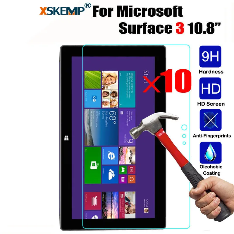 XSKEMP 10Pcs/Lot 9H Tempered Glass Screen Protector For Microsoft Surface 3 10.8&quot Ultra Clear Thin 0.3mm Tablet Protective Film |
