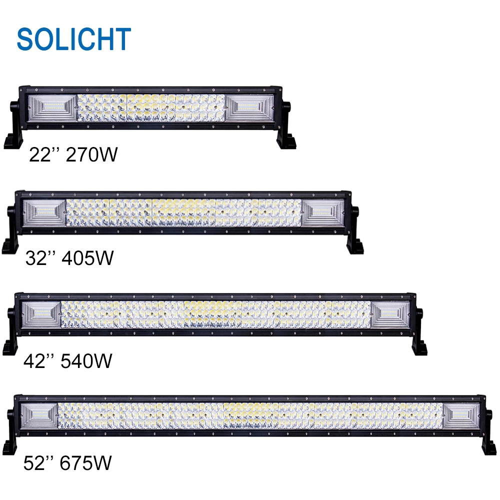 Solicht прямые 270 Вт 405 Вт 540 Вт 675 Вт 2" 32'' 42''52'' inch 3 строки светодиодные Бар Спот Наводнение Водонепроницаемый работы off road лампы бар