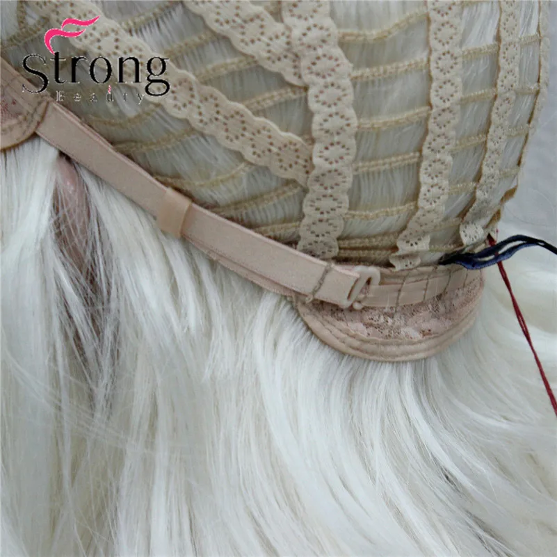 E-233 #614 new fashion sexy no bangs skin top 26 white blonde long wavy synthetic full wig (9)