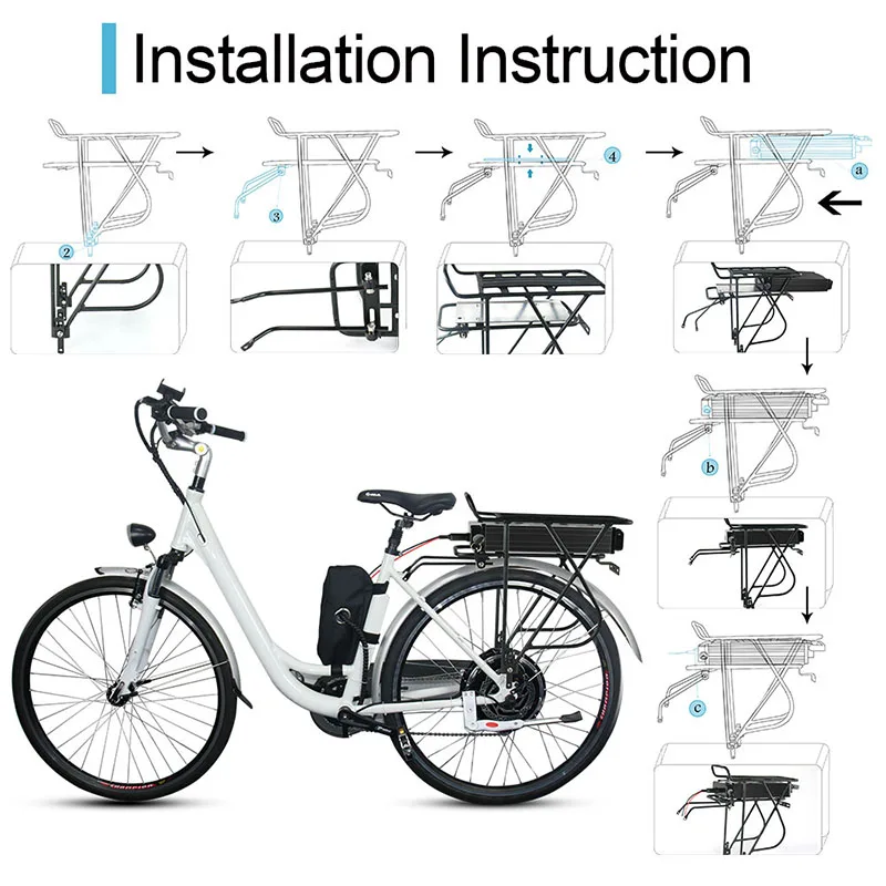 Cheap Rear Rack Ebike Battery 36V 20Ah 18Ah 10Ah + Charger 500W Electric Bicycle Bafang Batteries for BBS02 BBS01 500W 350W 250W Motor 2