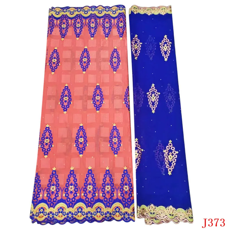 

Bazin Riche Getzner High Quality Cotton Peach/Royal Blue High Quality Nigeria African Lace Fabrics with Blouse HA373