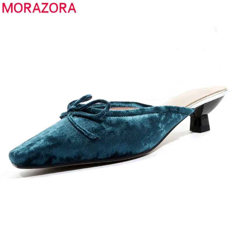 

MORAZORA 2019 new arrival bowknot summer shoes women slipper outside med heels casual shoes ladies mules party prom shoes woman