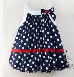 

Navy Blue and White Dots Cute Baby Dress/Bowknot Sleeveless Baby girl Dresses Retail Wholesale