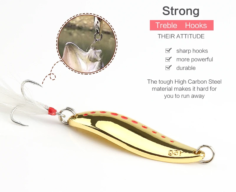 DONQL Metal Spoon Fishing Lure Hard Baits 10 15 20g Spinner Sequins Noise Paillette with Feather Treble Hook Fishing Tackle     (6)