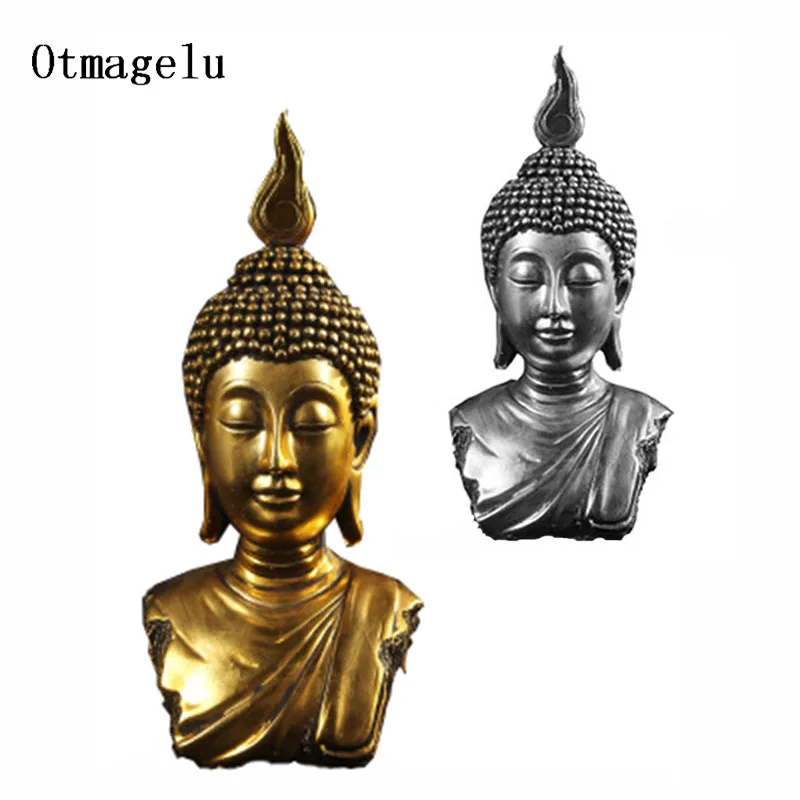 Buddha Head Statue Resin Thailand Buddha Sculpture Hindu Fengshui Figurine Hotel Living Room Meditation Miniature Home Decor (3)