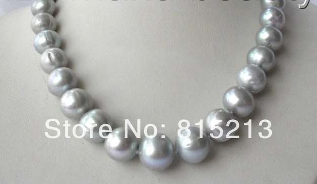 

FREE SHIPPING>>>@@ > N1325 stunning big 15mm round gray freshwater cultured pearl necklace