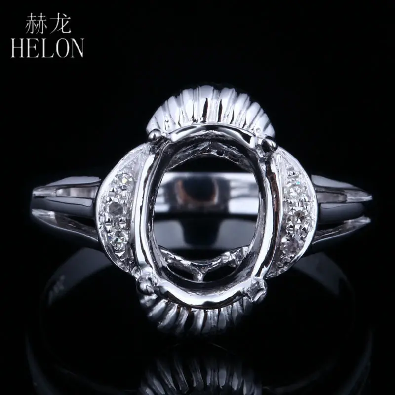 

HELON Oval 9x7mm Engagement & Wedding Semi Mount Pave Fine Natural Diamonds Ring For Women's Jewelry Ring Solid 14K White Gold